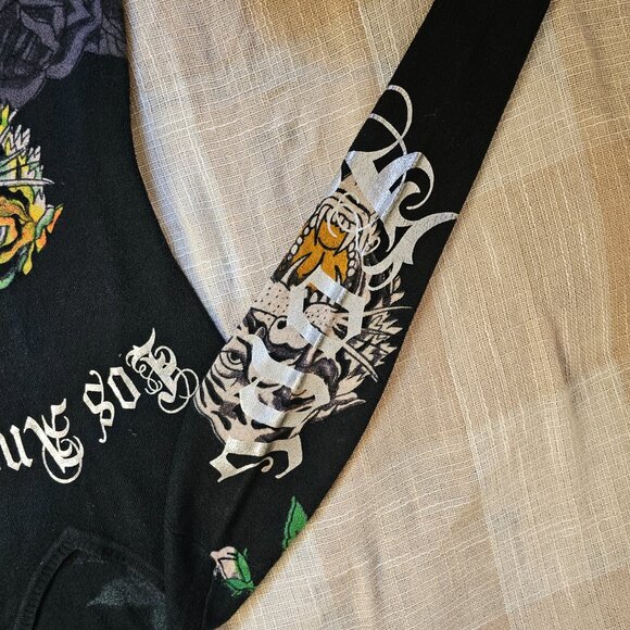 y2k Mobwife McBling Blokecore Ed Hardy Tiger Logo Babydoll Long Sleeve Tee - Picture 4 of 6
